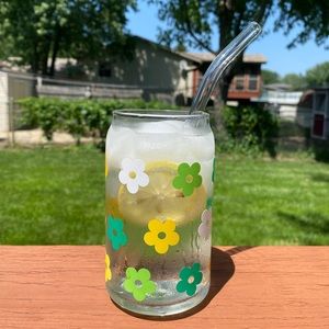 Flower libbey glass can cup || 16 oz || handmade